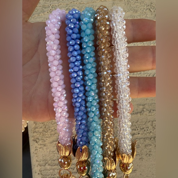 Multifaceted Crystal Flower Charm Phone Key Chain - Picture 4 of 5